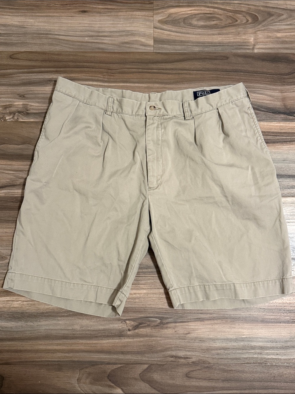 Polo Ralph Lauren Shorts Mens 40 Khaki Pleated Classic Fit 9” Cotton Chino